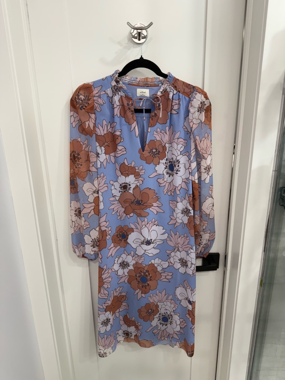 Wilfred Floral Long-Sleeve Shift Dress - Light Blue & Brown